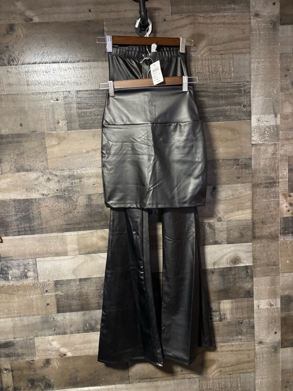 NWT Windsor 2 Piece Bundle Black Faux Leather Flare Pants & Mini Skirt XS